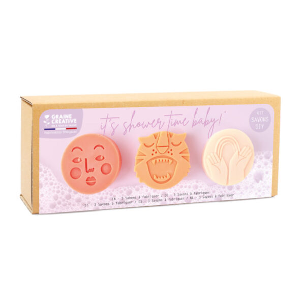 Kit 3 Moldes e 3 Sabonetes "Shower Time Joy" 50x20mm