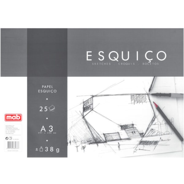 Bloco Papel Vegetal Esquiço A3 25fls. 38gr.