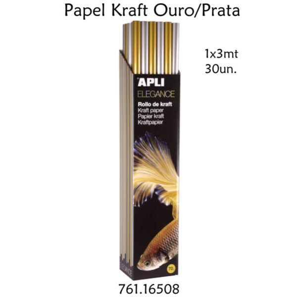 Papel Kraft Ouro/Prata 1x3mts.  Exp.30 Rolos