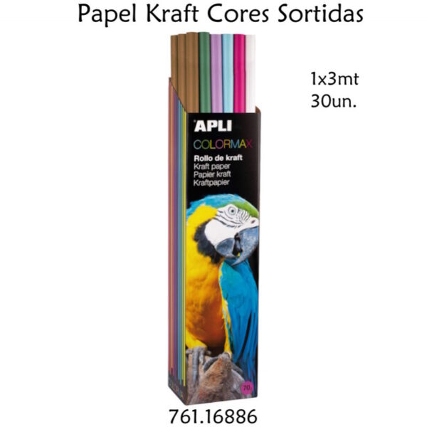 Papel Kraft Cores Sortidas 1x3mts.  Exp.30 Rolos