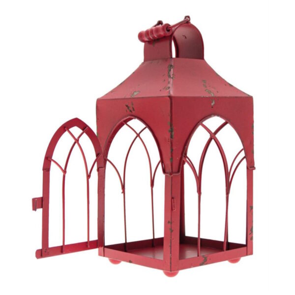 Lanterna Metal Vermelho 14x14x30cm