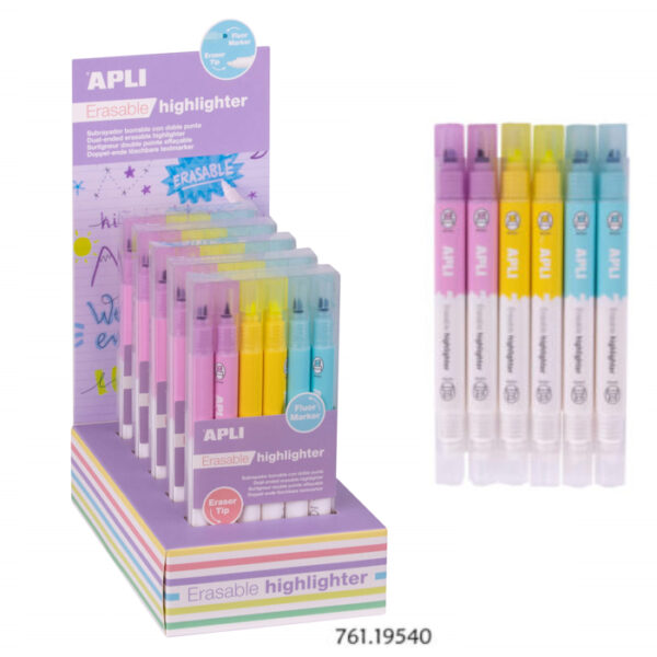 Marcadores Fluor Ponta Dupla Apagável - Exp. 5 Blisters c/6un.