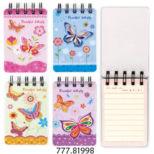 Notebook "Butterfly" 55fls. - 105x70mm - Cx.24un.