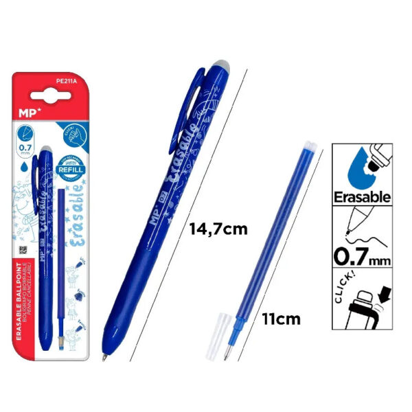 Esferográfica Apagável Azul 0.7mm + Recarga