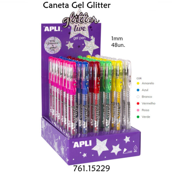 Esferográfica Gel Glitter Apli Exp.48un. Sortido