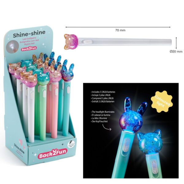 Esferográficas Animales  c/Luz  B2F  Ø20x70mm - Exp.16un.