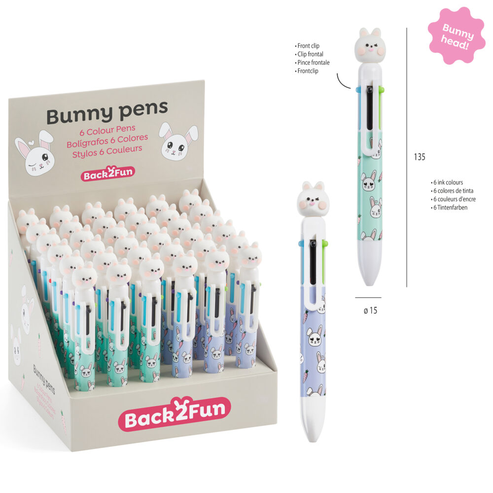 Esferográficas Bunny  6 Cores B2F  Ø15x135mm - Exp.36un.