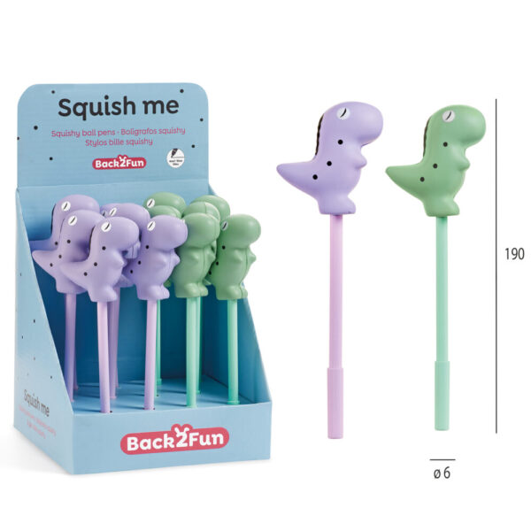 Esferográficas Squishy Dinos B2F  Ø60x190mm - Exp.12un.