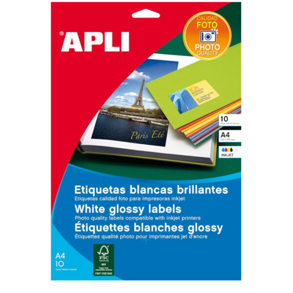 Papel Fotográfico Apli Adesivo Glossy Inkjet A4 10fls.