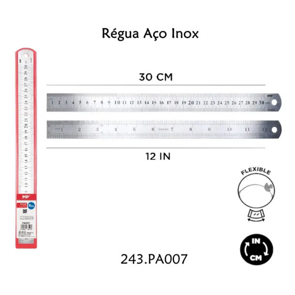 Régua Metálica Inox 30cm/12inch