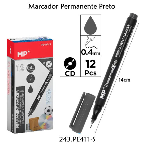 Marcador CD Ponta Fina Preto Cx.12un.