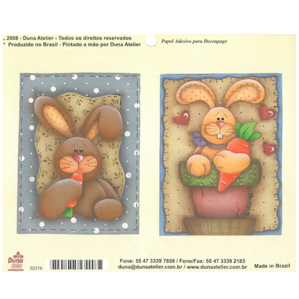 Papel Decoupage Adesivo Coelhos 125x75mm