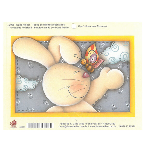 Papel Decoupage Adesivo Coelho Borboleta 130x85mm
