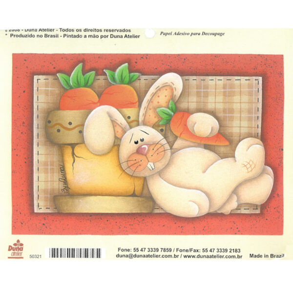 Papel Decoupage Adesivo Coelho Cenouras 130x85mm