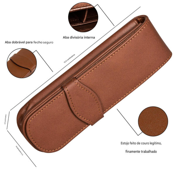 Estojo Pele Castanho p/2 Canetas