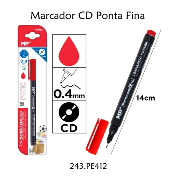 Marcador CD Ponta Fina Vermelho